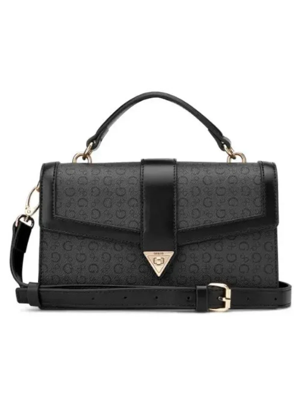GUESS Black Top-Handle Satchel with Gold Hardware